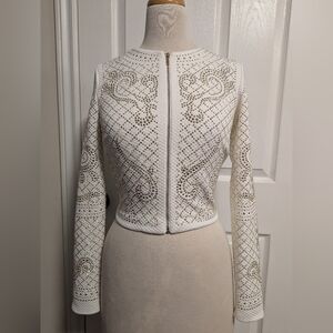 Bebe White and Gold Embellished Blazer